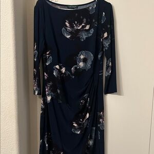 Lauren Ralph Lauren Navy Floral Long Sleeve 3/4 length Dress